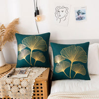 1 x RAW Customer Returns ETOLISHOP Set of 2 cushion covers 40 x 40 cm cushion covers Ginkgo Biloba velvet cushion covers blue dark green cushion cover soft cozy cushion covers decoration modern decorative cushions sofa cushions decorative - RRP €14.99