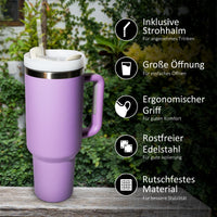 2 x RAW Customer Returns RiyeoTree 1182ml stainless steel drinking bottle with straw, coffee mug to go as 40oz tumbler - thermal mug with handle for hot and cold drinks - lilac - RRP €46.36