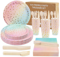 1 x RAW Customer Returns Anstore 200 piece paper plate set, rainbow party tableware, reusable paper tableware set, with forks, knives, spoons, plates and cups, for birthdays, weddings, anniversaries - RRP €22.18