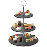 1 x RAW Customer Returns Qhecomce cake stand slate cake stand 3 tiers - cupcake stand 3 tiers round serving tower dessert stand for wedding, birthday party, home decoration natural cut edge  - RRP €25.2