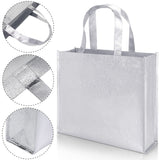 1 x RAW Customer Returns 12 Large gift bags with handles, nonwoven stylish tote bags for birthdays, weddings, gift wrapping parties, reusable shiny shopping bags silver  - RRP €18.59