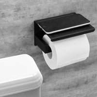 1 x RAW Customer Returns HITSLAM toilet paper holder without drilling, self-adhesive toilet paper holder with shelf, stainless steel toilet roll holder wall mounting, toilet paper holder roll holder with adhesive for bathroom black - RRP €19.4