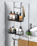 1 x RAW Customer Returns Cooeco Black Shower Shelf without Drilling - Rustproof Hanging Shower Shelf with Soap Holder and 6 Hooks, Hanging Shower Basket for Shower Wall for Bathtub Shower Wall Glass Door in the Bathroom Width 5.4CM  - RRP €22.27