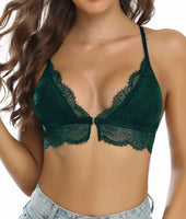 1 x RAW Customer Returns SHEKINI Women s Girls Bra with Front Closure, Removable Padded Lace Bralette without Underwire Triangle Bra Sexy Underwear Adjustable Shoulder Strap, Dark Green, L - RRP €24.12