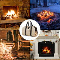 1 x Brand New Canvas Firewood Carrying Bag - Extra Large - with Handles - Fireplace Fireplace, 2 Safety Gloves - RRP €19.2