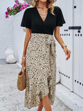 1 x RAW Customer Returns IFFEI Summer Dress Women Elegant Slit Boho Floral Dress Light Knee-Length Casual Dress with Belt Casual Dress Apricot XL - RRP €36.29