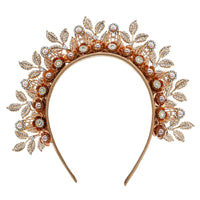 3 x RAW Customer Returns COSUCOS Fashion Gold Halo Crown with Pearl Rhinestone Goddess Queen Leaf Tiara Headband Halloween Carnival Easter Hair Accessories Ren Faire Cosplay Costume - RRP €86.97