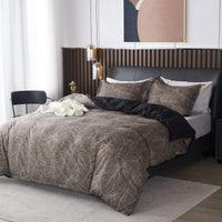 1 x RAW Customer Returns Jemiipee floral bedding set with tropical palm leaves pattern, 1 x duvet cover 135x200 cm with 1 x pillowcase 80x80 cm and zipper, soft 100 microfiber bed linen modern, dark brown - RRP €27.99