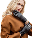 2 x Brand New YISEVEN Women s Lambskin Leather Gloves Touch Screen with Bow Wool Lined Elegant Warm Fleece Fur Heated Lining Winter Driving Work Gift,Black XL - RRP €45.6