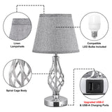 1 x RAW Customer Returns Table Lamp Set of 2, Dimmable Touch Bedside Lamp with USB-A C Charging Ports Gray Linen Lampshade, Modern Bedside Table Lamp for Bedroom Living Room Office - RRP €69.99