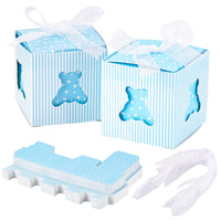 1 x RAW Customer Returns PandaHall 60 Sets Paper Gift Box With Ribbon, Candy Boxes Bear Pattern Folding Boxes Blue Party Table Decoration Birthday Party Gift Favor For Birthday Wedding - RRP €30.29