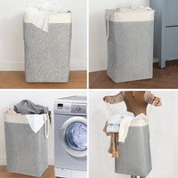 1 x RAW Customer Returns BrilliantJo Large Laundry Basket 84L, Foldable Laundry Hamper with Rope Handles Storage Container Suitable for Bedroom Laundry Room Bathroom 68 x 42 x 31 cm Beige Gray - RRP €20.99