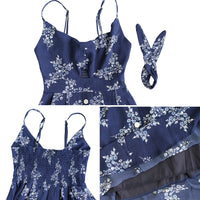 1 x RAW Customer Returns FANCYINN Dress Women Summer Knee Length Neckline V-Neck Summer Dress Midi Straps Backless A-Line Dresses Beach Dresses Floral Print Navy Blue L - RRP €20.11