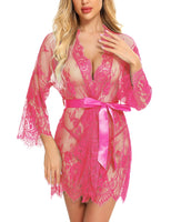 1 x Brand New BESDEL Women s Lace Kimono Dressing Gown Babydoll Lingerie Mesh Nightgown G-String Rose Red X-Large - RRP €24.0