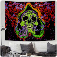 1 x Brand New Roninkier Tapestry Skeleton Blacklight Wall Hanging Cotton - Wall Towel Psychedelic Uv Reactive Bedspread Tapestry Hippie for Bedroom Aesthetic Decoration - RRP €22.99