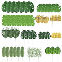 1 x RAW Customer Returns GUJIN 78 Pieces 12 Types Artificial Palm Leaves with Stems, Tropical Plant Palm Leaves and Monstera Leaves, Plastic Palm Leaves for Hawaiian Luau Jungle Beach Theme Table Decoration - RRP €19.15