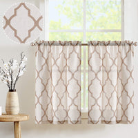 1 x RAW Customer Returns TOPICK Linen Look Curtains Geometric Panel Curtains Moroccan Curtains Blackout Kitchen Curtain Short Kitchen Curtains for Kitchen Dining Room Bathroom Small Window Taupe Set of 2 65 x 115 cm - RRP €22.76