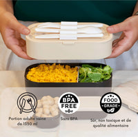 1 x RAW Customer Returns SPIFFLEE Bento Lunch Box for Adults, Most Airtight, Compartmented Meal Box 1350 ml, Microwaveable Lunchbox, Japanese Lunch Box, 2 Sauce Pots Cutlery, Bento Lunch Box - RRP €24.98