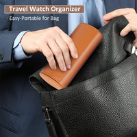 1 x RAW Customer Returns Asvert watch roll watch box travel watch case travel watch box 3 watches watch box travel case for small watches watch case travel transport box watch bag leather genuine black  - RRP €31.25