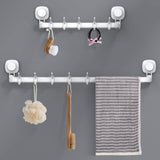 1 x RAW Customer Returns Luxear Adjustable towel holder with suction cup without drilling, 64cm 36cm towel rail wall with 5 removable towel hooks, max 10 KG load capacity, reusable bath towel holder for bathroom kitchen - RRP €15.12