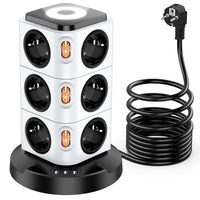 2 x RAW Customer Returns Multiple socket tower, Acodot 12-way power strip with USB, power strip surge protection tower with 4 switches, original design night light and 3 USB ports 3M cable 2500W for office - RRP €82.06