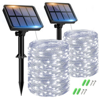 1 x RAW Customer Returns 2 Pieces Outdoor Solar Garden Lights, 15 2M 150LED Solar Outdoor Light Chain, 8 Waterproof Modes Copper Wire LED Fairy Lights Outdoor Solar Energy for Tree Patio Christmas - Cold White - RRP €19.15