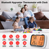 1 x RAW Customer Returns ThermoPro TP393 Digital Room Thermometer Humidity Meter for Home, Automatic Data Sync via Bluetooth with 80 m Range, Rechargeable Hygrometer with Clock - RRP €26.04