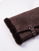 1 x Brand New YISEVEN Gloves Women Winter Sheepskin Leather Soft Lambskin Full Finger Fabric Warm Hairy Wool Lined Long Thermal Wrist Cute Driving, Dark Brown L 8 -9  - RRP €34.99