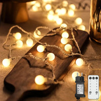 1 x RAW Customer Returns Liyade outdoor fairy lights, 15M 120 LED ball fairy lights outdoor power, 8 modes and memory function, indoor fairy lights with plug, ideal for Christmas, wedding, party warm white  - RRP €19.99