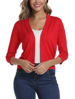 1 x RAW Customer Returns Women s 3 4 Sleeve Open Front Bolero Cardigan Shrug Solid Cardigan Top XL, Red  - RRP €32.24