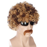 1 x RAW Customer Returns PORSMEER Men s Wig 70s Disco Dude Dirt Bag Wig Necklace Mustache Short Curly Afro Shaggy Wig Blonde Mix Black - RRP €19.15