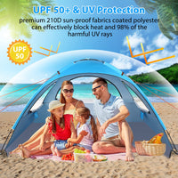 1 x RAW Customer Returns MoopGou beach tent, portable beach tent for 2-4 people, baby beach tent with UV protection 50 , beach tent with 3 ventilated windows, quick assembly, easy to carry umbrella beach tent white  - RRP €40.33