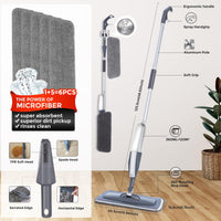 1 x RAW Customer Returns Mops for floor cleaning, floor mop with spray function with 6 washable microfiber covers, 1 scraper, 1 mop holder, for dry-wet mop for walls, hardwood, vinyl, laminate, ceramic, tiles - RRP €26.77