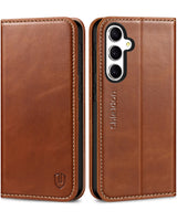 1 x RAW Customer Returns SHIELDON Case for Galaxy A55 5G Cell Phone Case Card Holder Wallet Genuine Leather Kickstand RFID Blocker Magnet Shockproof Protective Case Cell Phone Card Slot Leather Case Compatible with Galaxy A55 Retro Brown - RRP €30.99