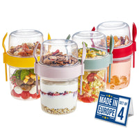 1 x RAW Customer Returns CRYSTALIA Reusable Muesli Cup To Go 4-Set BPA FREE Cereal with Lids Travel Container Salad, Porridge, Yogurt Holder, Fruit, Healthy Cereal Glass - RRP €22.94