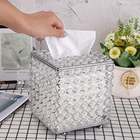 1 x RAW Customer Returns SUMNACON Crystal Silver Facial Tissue Box Made of Glass Metal Tissue Box Tissue Dispenser Tissue Box Decoration for Living Room Dining Room Hotel Restaurant Office Square - RRP €24.19