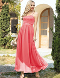 1 x RAW Customer Returns DRESSTELLS Women s Ball Gown Maxi Long Evening Dresses Chiffon Lace Bridesmaid Dresses Floor Length Cocktail Dress with Spaghetti Straps Confirmation Dress Coral L - RRP €63.56