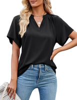 1 x RAW Customer Returns Beluring Women s Short Sleeve Summer Sexy V-Neck Basic T-Shirt, Black, XL - RRP €24.0