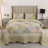 1 x RAW Customer Returns VIVILINEN Bedspread 220x240 Green Patchwork Bedspread Double Bed Quilted Blanket 3-Piece Microfiber Bedspread with 2 Pillowcases 50x70cm for Bedroom as a Sofa Throw - RRP €30.24