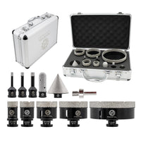 4 x RAW Customer Returns FOCSTOL Diamond Tile Drill Set - 11 pieces 6 8 10 25 35 50 68 110 mm 20 mm finger cutter 50 mm chamfer drill adapter diamond hole saw set M14 thread for porcelain ceramic tiles marble granite - RRP €719.96