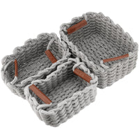 3 x Brand New NGOSUET Set of 3 Cotton Storage Baskets, Rope Baskets Organizers with Handle, Storage Knitted Basket for Bedroom, Living Room, Storage of Small Household Items Gray  - RRP €65.31