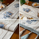 1 x RAW Customer Returns Luxury Table Runner with Multi-Tassels, Long Elegant Embroidery Jacquard Table Runner Dresser Scarf for Dining Room Party Banquet Coffee Table, White, 35x180cm - RRP €31.25