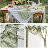 1 x RAW Customer Returns Cheesecloth Table Runner, 4 Pack Sage Green Cheesecloth Table Runner, 90 x 300 cm Rustic Gauze Fabric Boho Table Runner, Table Runner Green for Weddings Bridal Shower Decorations Table Decoration - RRP €23.17