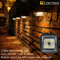 1 x RAW Customer Returns Lacasa Solar Wall Light Outdoor Solar Lamps for Outdoor Garden, 4 Pieces Solar Fence Lights Warm White 2700K with ON OFF Switch LED Solar Lights for Fence Patio, Light All Night, IP65 Waterproof - RRP €31.75