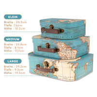 1 x RAW Customer Returns Jewelkeeper - Cardboard Suitcase, Set of 3 - Storage Gift Boxes for Birthday, Wedding, Kids Room, Office Decoration, Displays, Toys, Photos - Vintage World Map Storage Boxes - RRP €33.13