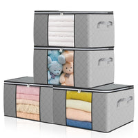 1 x RAW Customer Returns GoMaihe 4 Pack 90L Storage Bag Large, Storage Box with Lid Reinforced Handle, Foldable Moving Boxes with Clear Window Storage for Clothes Duvets Blanket Suitcase Organizer Gray - RRP €14.89