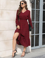 1 x RAW Customer Returns JUOIANTANG Red Dress Women s Gothic Swiss Dots Maxi Dress Women s Long Sleeve Ball Dresses Autumn Elegant Ruffle Hem Autumn Dress Casual Dress with V Neck L - RRP €40.33