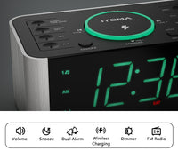 1 x RAW Customer Returns iTOMA Radio Alarm Clock Wireless Charging, Snooze, Digital FM Radio with Bluetooth Dual Alarm, Dimmer LED Display, Non-ticking Clock 910 - RRP €32.46