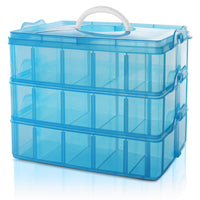 1 x RAW Customer Returns BELLE VOUS 3-tier storage box plastic stackable blue - sorting box up to 30 adjustable compartments for storing sewing accessories, iron-on beads, jewelry, small parts, craft box, toys - RRP €23.82