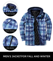 1 x RAW Customer Returns GLESTORE Lumberjack Jacket Men s Flannel Shirt Jacket Lined Thermal Shirt Winter Long Sleeve with Hood Checked Lumberjacket Blue and White L - RRP €48.99